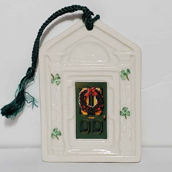 Belleek Christmas Ornament Dublin Doorways Ireland Green Shamrocks - Picture 1 of 5